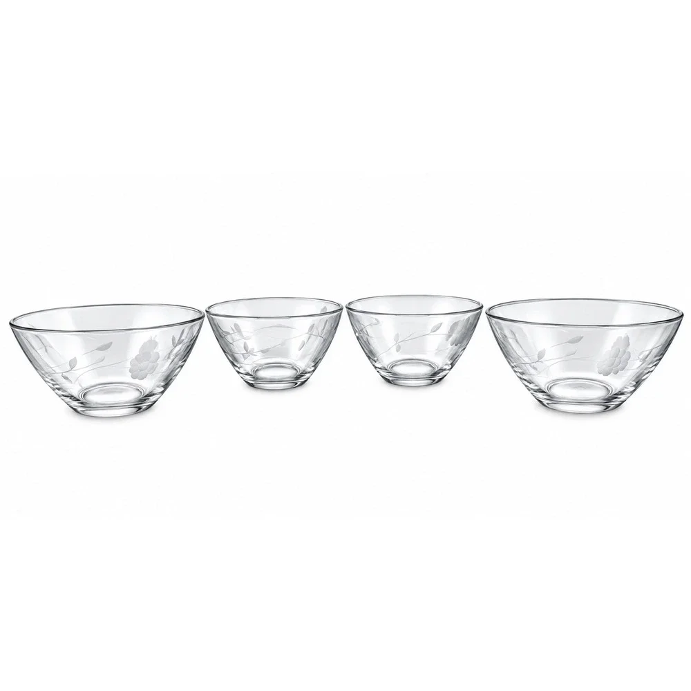 Princess House Heritage Etched Glass Nesting Bowls Set of 4 Floral Vine Clear
